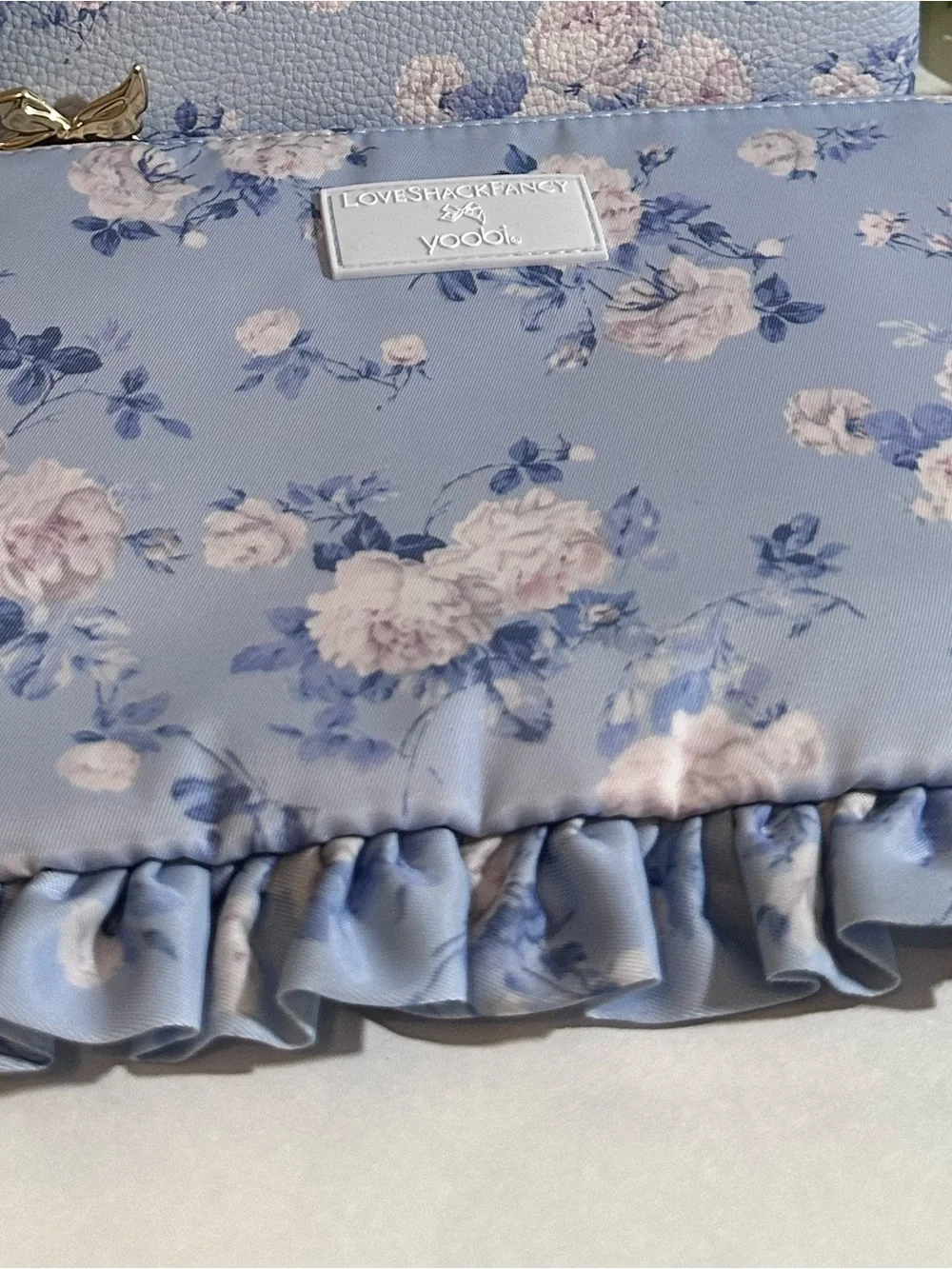 LoveShackFancy Floral Ruffle Accessory Pouch - Everblooming Rosettes Roses